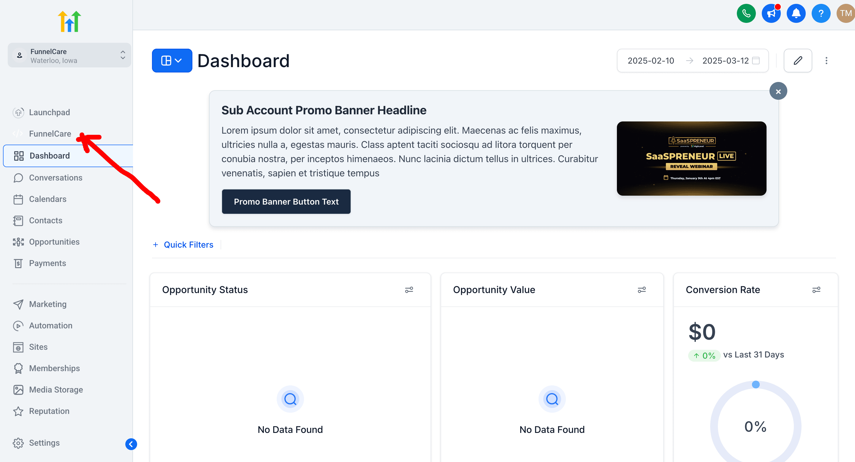 Move Sub Account Custom Menu Link
